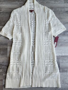 Merona Ivory Open Knit Cardigan Festival Boho Lightweight M